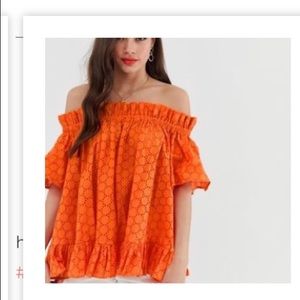 ASOS orange off the shoulder top